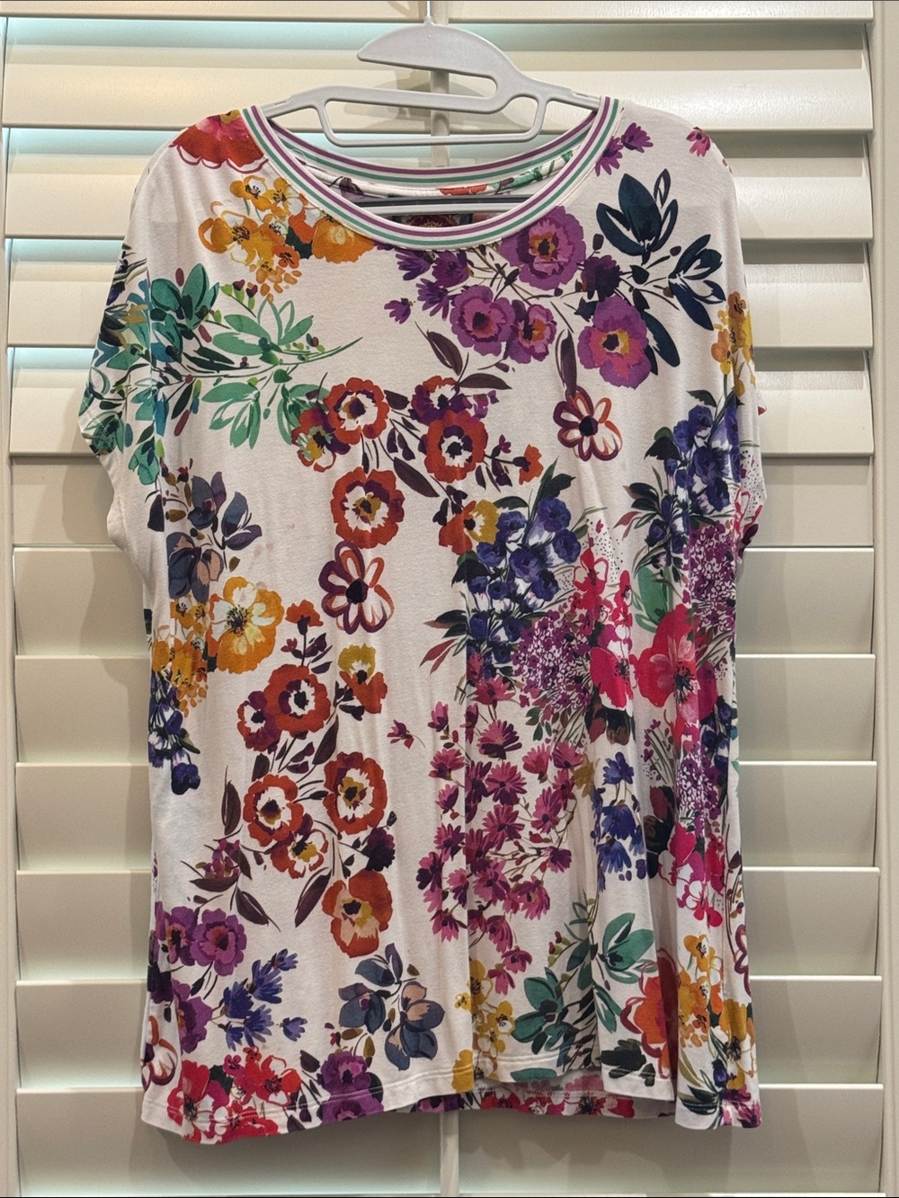 Johnny Was White Floral Short-Sleeve Tee